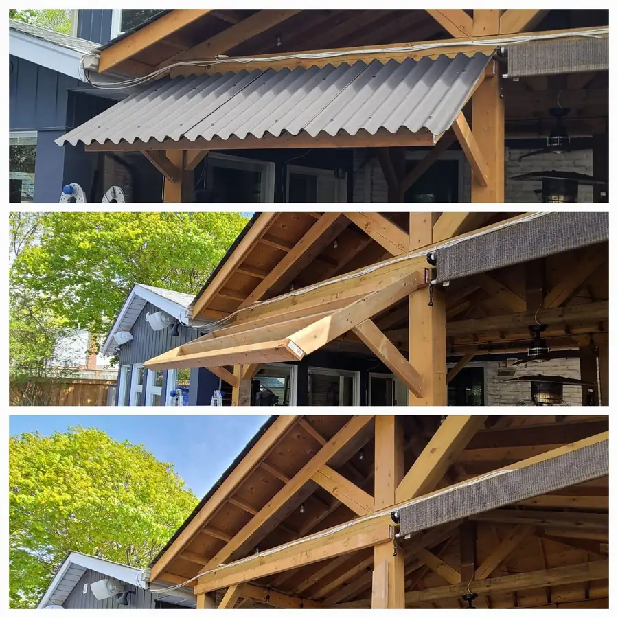 Timber pergola with a metal roof built over a patio